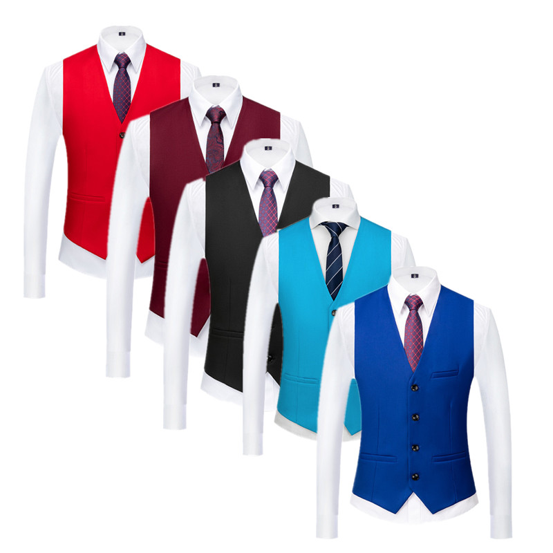 Men Grooming Outfit - Однотонный деловой костюм, жилет, черный, красный,
