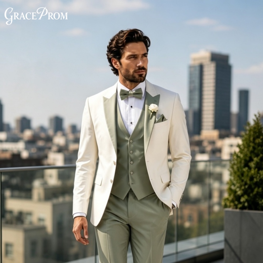 Men'S Grooming Trends - Элегантный мужской костюм-тройка с вырезанными лацканами,