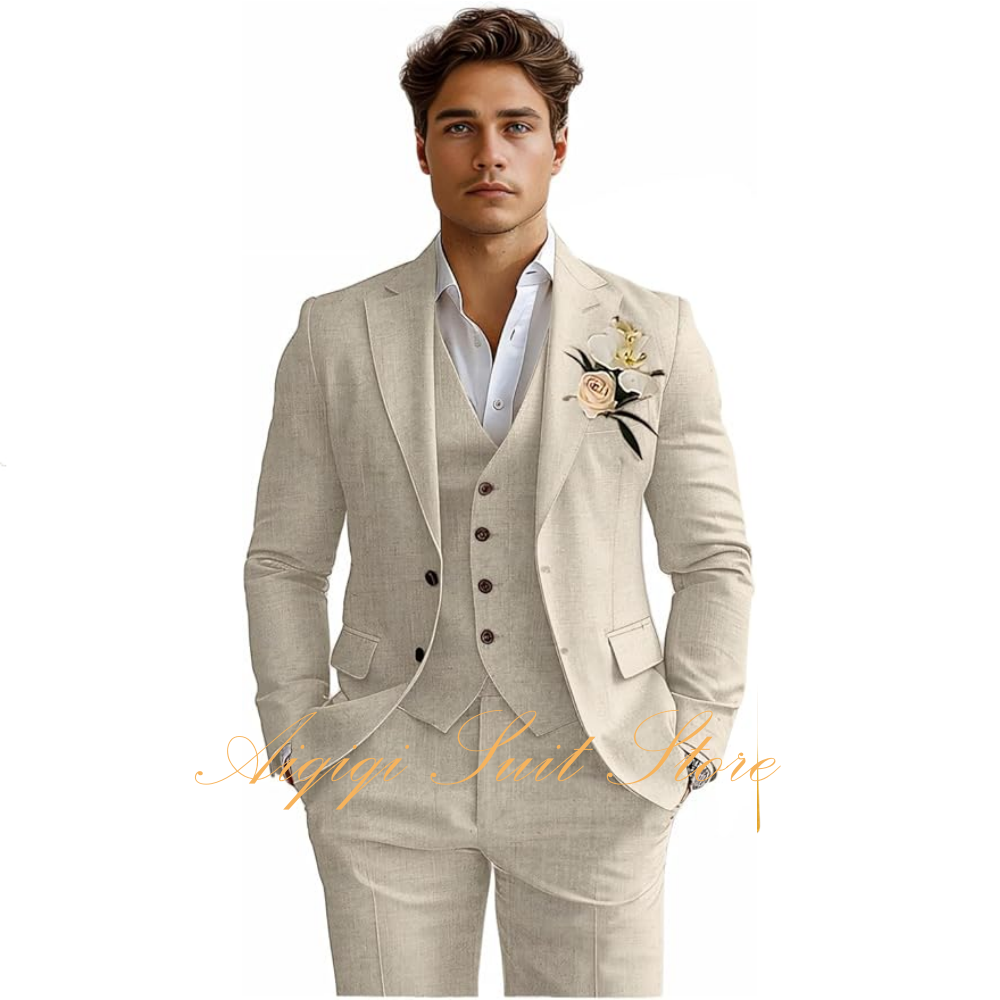 Men Grooming Outfit - Льняные мужские костюмы из трех предметов,